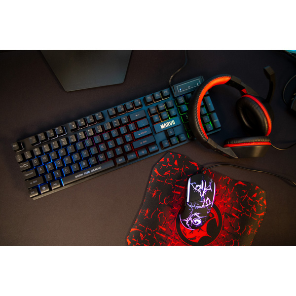 Marvo CM409 EN zestaw klawiatura mysz dla gracza podkładka klawiatura US do gry membranowa rodzaj przewodowa USB czarna - obrazek 9