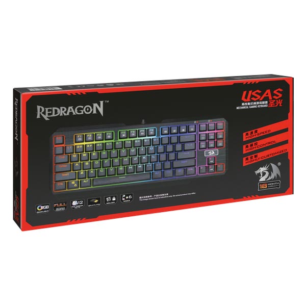 Redragon Usas Klawiatura US do gry podświetlona rodzaj przewodowa USB czarna mechaniczna pozłacane złącza - obrazek 6