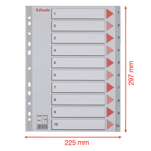 100105_05-2.jpg Przekładki plastikowe szare PP numeryczne A4 Esselte, 1-10