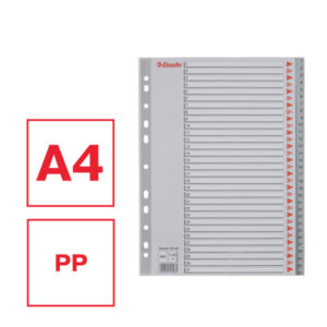 Przekładki plastikowe szare PP numeryczne A4 Esselte, 1-31