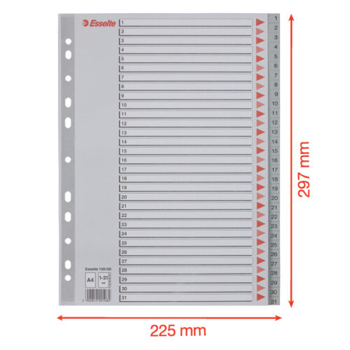 100108_05-2.jpg Przekładki plastikowe szare PP numeryczne A4 Esselte, 1-31