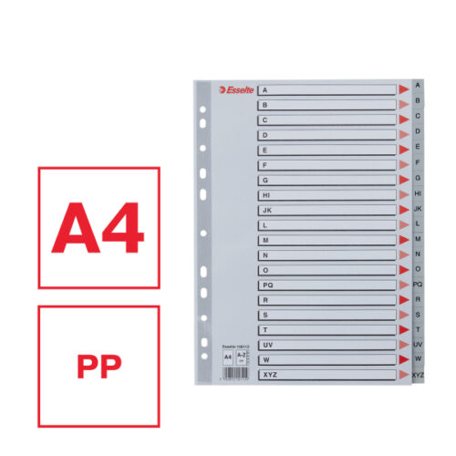 100112_01-2.jpg Przekładki plastikowe szare PP alfabetyczne A4 Esselte, A-Z