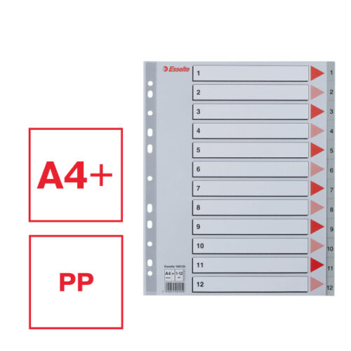 100125_01-2.jpg Przekładki plastikowe szare PP alfabetyczne A4 Esselte, 1-12 maxi