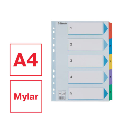 100160_01-2.jpg Przekładki kartonowe Mylar A4 Esselte, biały 1-5