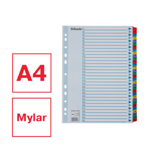 100164_01-2.jpg Przekładki kartonowe Mylar A4 Esselte, biały 1-31