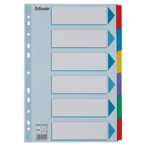 Przekładki, kolorowy karton, karta opisowa Mylar A4, Esselte, 6 kart