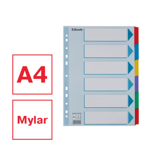 100168_01-2.jpg Przekładki, kolorowy karton, karta opisowa Mylar A4, Esselte, 6 kart