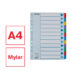 Przekładki, kolorowy karton, karta opisowa Mylar A4, Esselte, 12 kart