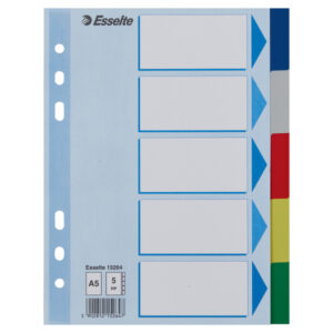 Przekładki plastikowe z PP A5 Esselte, 5 kart