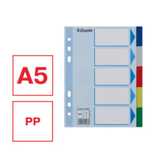 Przekładki plastikowe z PP A5 Esselte, 5 kart