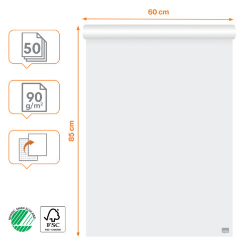 1915657_01.jpg Blok Nobo Premium do flipcharta w rolce, 60x85cm, 50 kartek 90g.(gładkie/w kratkę)