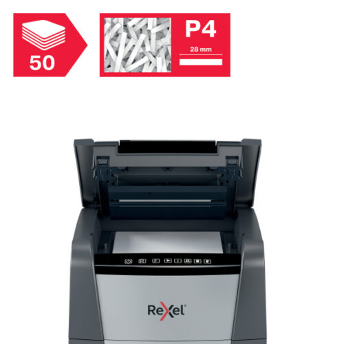 2020050XEU_02.jpg Niszczarka Rexel Optimum AutoFeed+ 50X, P4, 50 kartek, 20 l kosz