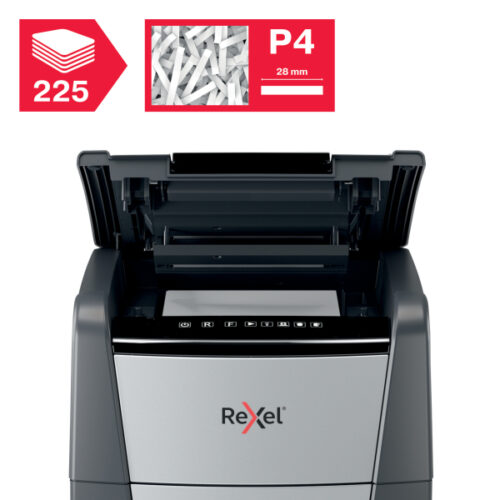2020225XEU_02.jpg Niszczarka Rexel Optimum AutoFeed+ 225X, P4, 225 kartek, 60 l kosz