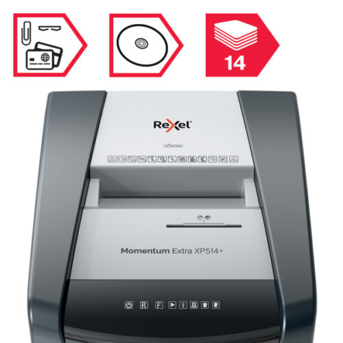 2021514MEU_n_20.jpg Niszczarka Rexel Momentum Extra XP514+, P5, 14 kartek, 60 l kosz