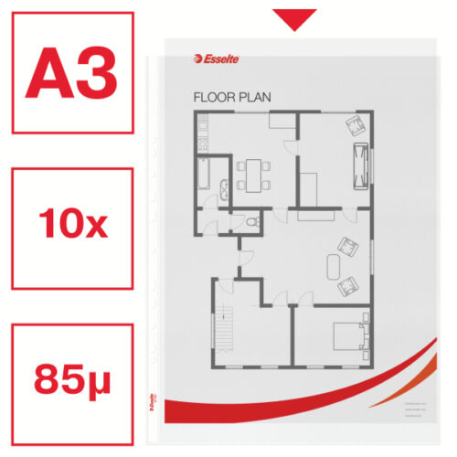 47181_01-2.jpg Koszulki groszkowe Esselte, A3, pionowe, 30% PP z recyklingu, 85 mic.