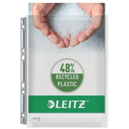 47553003-2.jpg Poszerzane koszulki Leitz, z metal. listwą, A4, 48% PCV z recyklingu, 170 mic.
