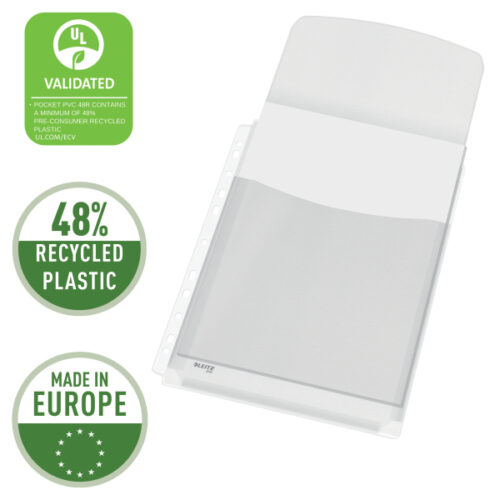 47573003_03-2.jpg Poszerzane koszulki Leitz, z klapką, A4, 48% PCV z recyklingu, 170 mic.