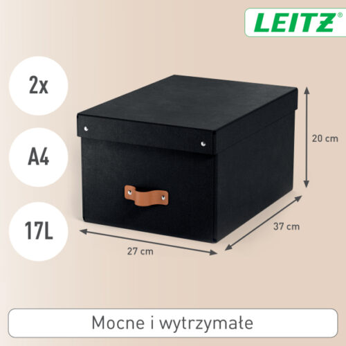 61490095_n_01.jpg Pudełko do przechowywania Leitz Puro z pokrywką, średnie, 17 l, z tektury w 100% z recyklingu, 2 szt., czarne