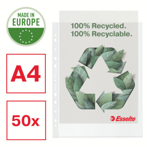 627502_02-1.jpg Koszulki groszkowe Esselte Recycled Premium, A4 Maxi, PP 70 mic.
