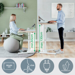 Małe biurko Leitz Ergo do pracy w pozycji siedzącej i stojącej, obsługiwane elektronicznie, białe
