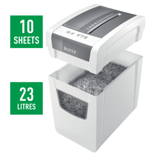 80010000_03.jpg Niszczarka Leitz IQ Home Office Slim, P4, 10 kartek, 23 l kosz
