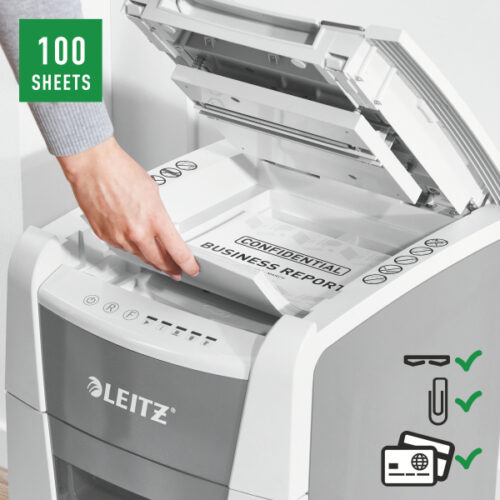 80110000_03.jpg Niszczarka Leitz IQ AutoFeed 100, P4, 100 kartek, 34 l kosz