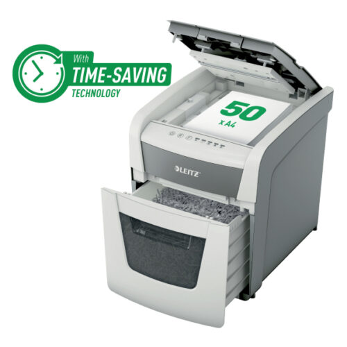 80350000.jpg Niszczarka Leitz IQ AutoFeed 50, P4, 50 kartek, 20 l kosz