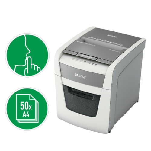 80350000_03.jpg Niszczarka Leitz IQ AutoFeed 50, P4, 50 kartek, 20 l kosz
