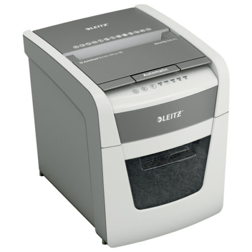 80350000_iu_01.jpg Niszczarka Leitz IQ AutoFeed 50, P4, 50 kartek, 20 l kosz