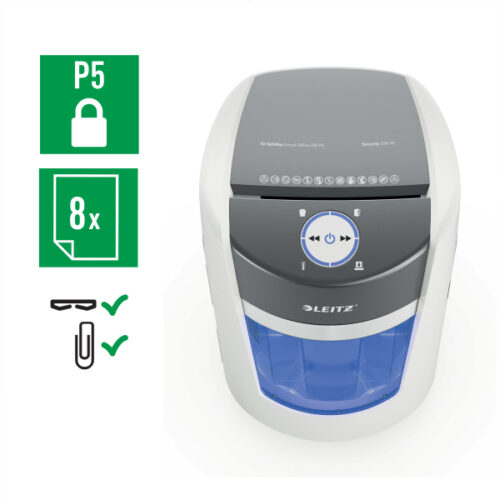 83590000_04.jpg Niszczarka Leitz IQ Optimax Small Office 350, P5, 8 kartek, 22 l kosz
