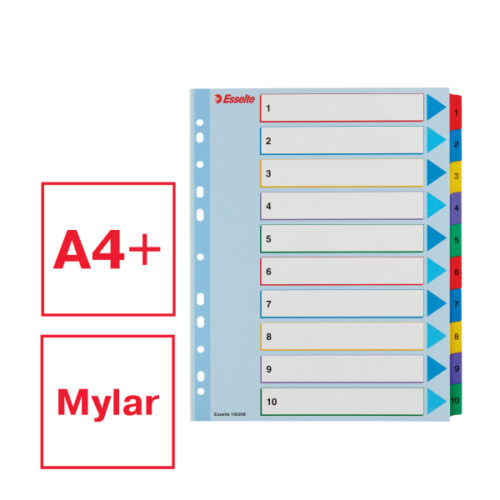 100208_01.jpg Przekładki karton. Mylar A4 Maxi z lamin. kartą do wielokrotnego opisywania, Esselte, 1-10