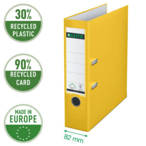 Segregator Leitz A4 z mech. 180°, szer. 80 mm, 30% PP z recyklingu, żółty