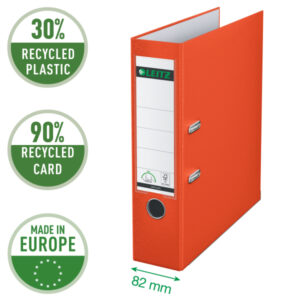 Segregator Leitz A4 z mech. 180°, szer. 80 mm, 30% PP z recyklingu, jasnoczerwony