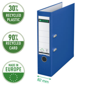 Segregator Leitz A4 z mech. 180°, szer. 80 mm, 30% PP z recyklingu, ciemnoniebieski