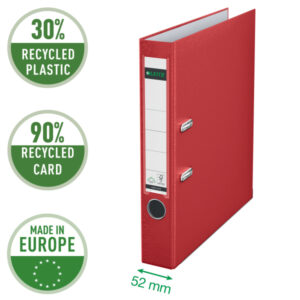Segregator Leitz A4 z mech. 180°, szer. 50 mm, 30% PP z recyklingu, czerwony